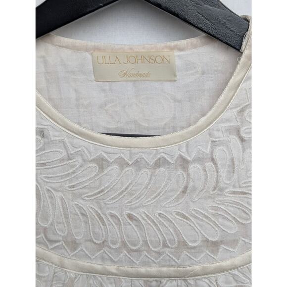 Ulla Johnson Bianca Hand Embroidered Cream Balloon Sleeve Dress 0 - Picture 3 of 13